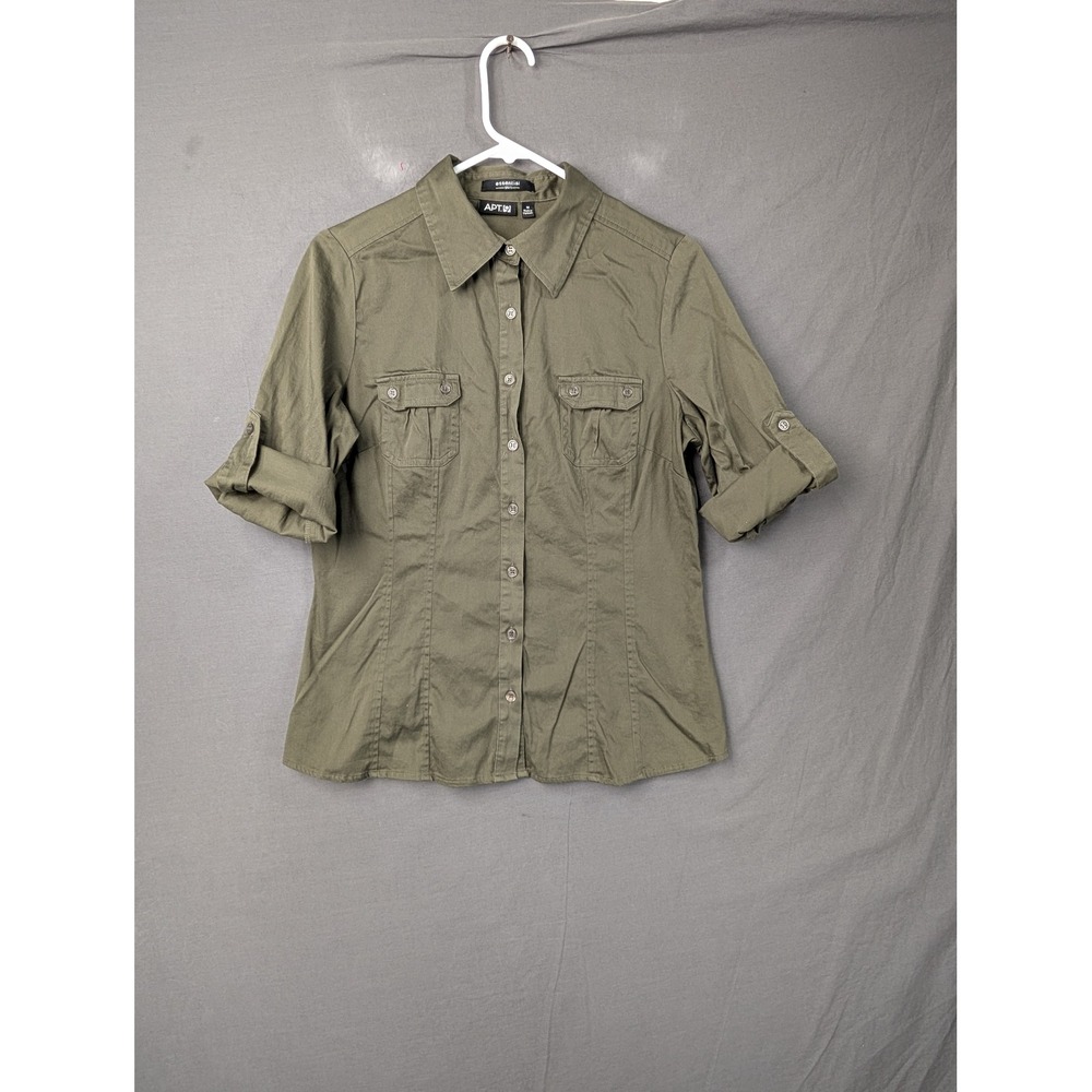 Apt 9 Womens Olive Green Button Down Utility Shirt Roll Tab Sleeve Medium